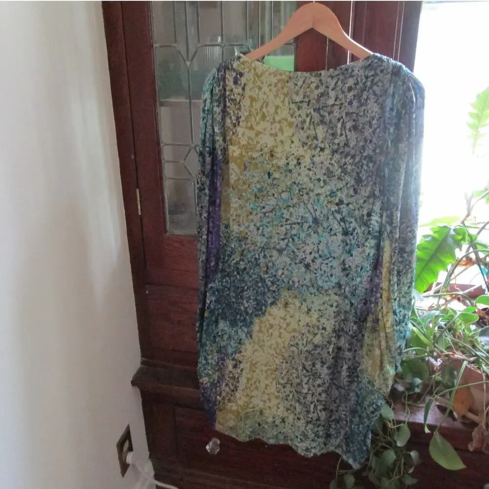 Abstract Jewel Tone Dolman Dress Size 4 Pockets Suzi Chin Artsy